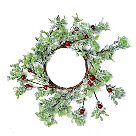 4.25" Christmas Green Leaves & Red Berries Candle Rings, 2ct.
